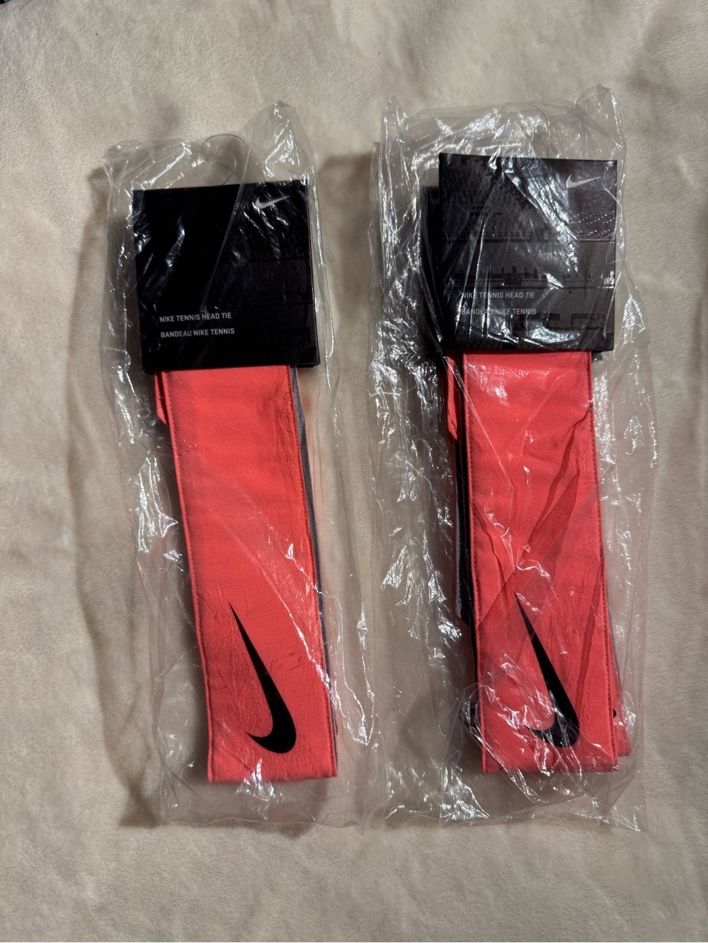 Lot of Two Nike Tennis Head Ties Adult Unisex Bright Neon Coral Pink